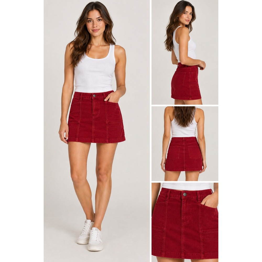 Old Navy Corduroy Mini Skirt Women 14 Red 5-Pocket Casual Preppy 90s Fall Skirt
